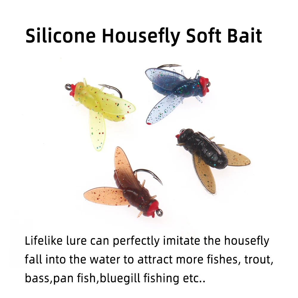 Wifreo 20pcs/box Realistic Silicone Housefly Soft Insect Bait Trout Bass Fishing Artificial Lure Set