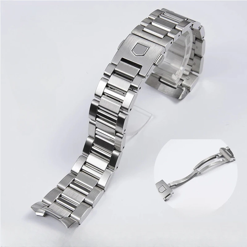 

For TAG HEUER CARRERA 1887 Watches Accessories 316L Stainless Steel Bracelet Strap Men Silver WatchBand Safe Buckle 24 22mm