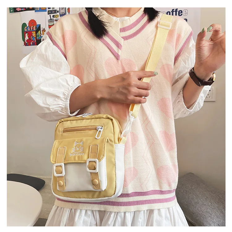 Japanese women small mobile phone bag cute cartoon cat girl student messenger bag funny personality shoulder bag