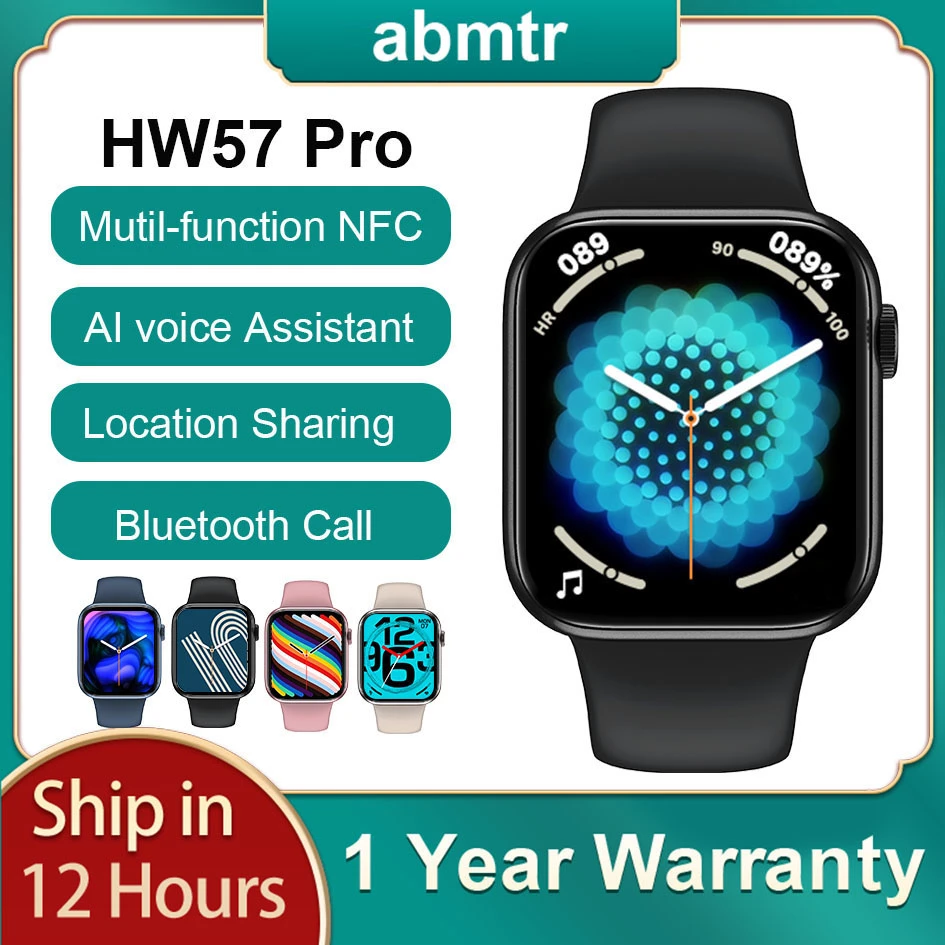 Abmtr 2022 Smartwatch HW57 Pro Smart Watch Men 44mm NFC Voice Assistant Bluetooth Call Women smartwatch PK Dt100 IWO HW22 W27