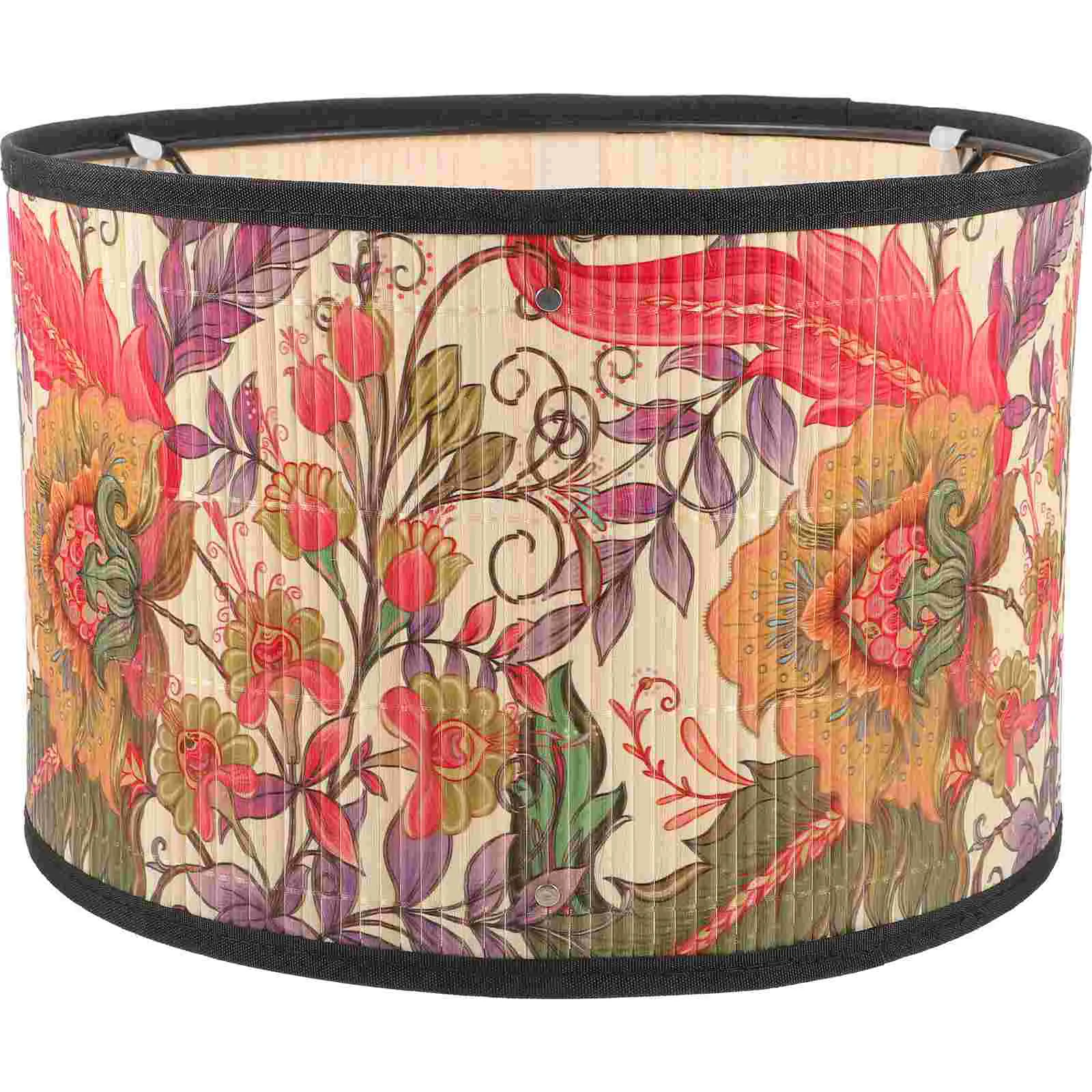 

Drum Lamp Shade E27 Vintage Bamboo Lampshade Flower Pattern Chandelier Lamp Cover Light Accessory Pendant Floor Light