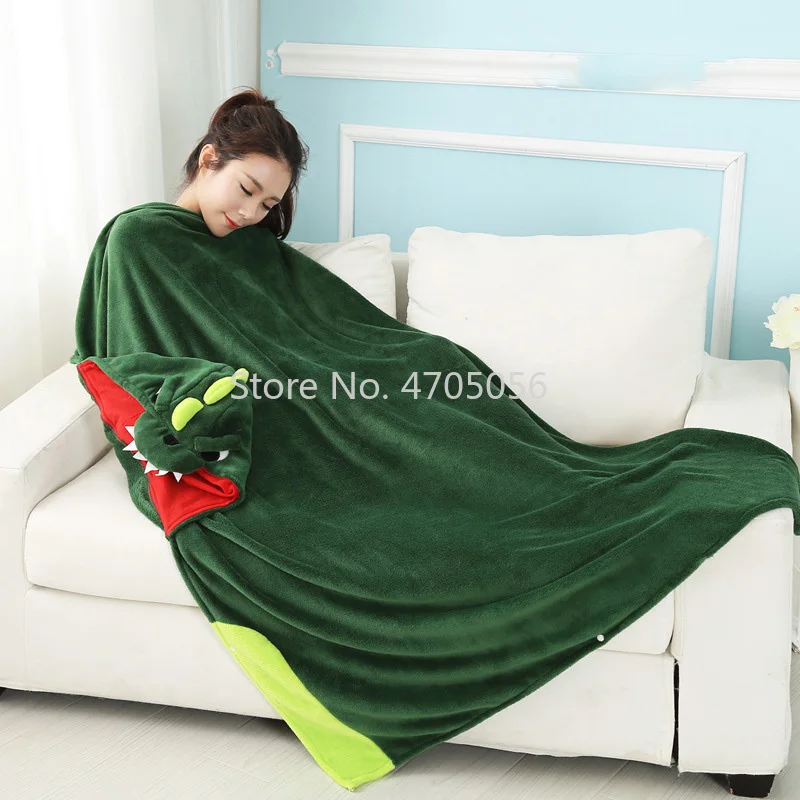 

Dinosaur Reindeer Coral Fleece Blanket with Hooded Cute Cosplay Cloak Cape Warm Wearable Throw Blanket S/M/L/XL for Sofa Bed