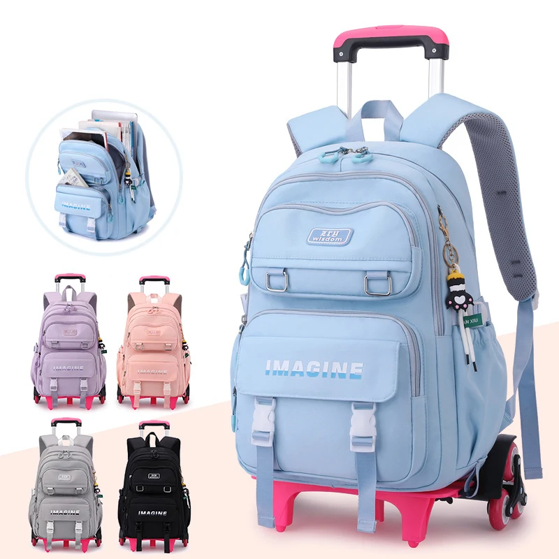 

with Wheels Students Backpacks Children School bags For Girls Trolley Bag Cute Schoolbag Rolling Wheeled Backpack Book Bag sac