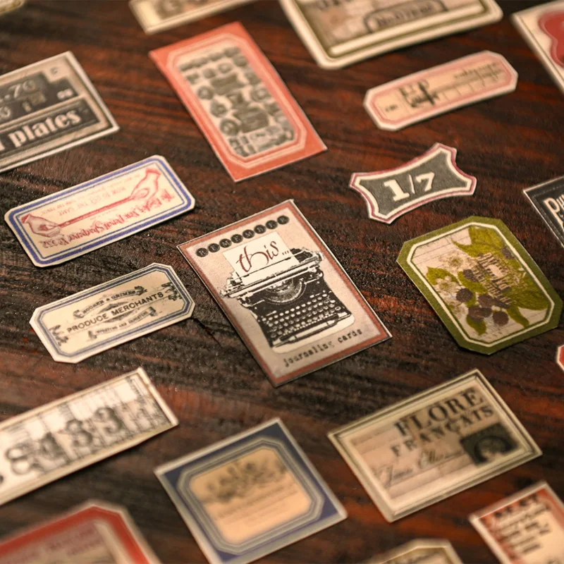 Vintage Stickers 100 pieces with Metal Box Junk Journal Ephemera Decorative Album Ticket Label Stickers Scrapbooking Material