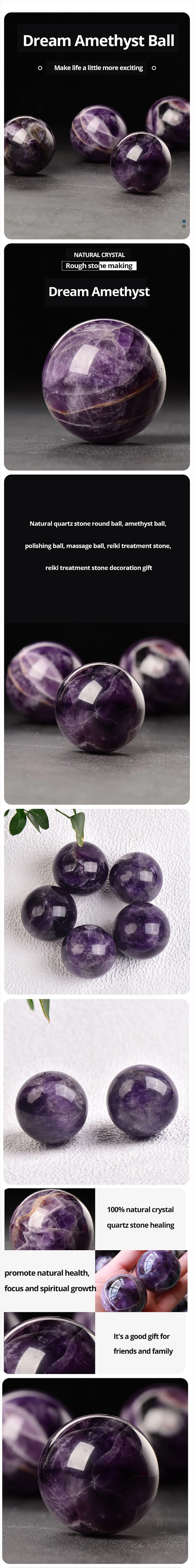 Description Picture 2 of itemNatural Quartz Stone Round Sphere Amethysts Crystal Ball Polished Globe Massaging Ball Reiki Healing Stone Decoration Gift