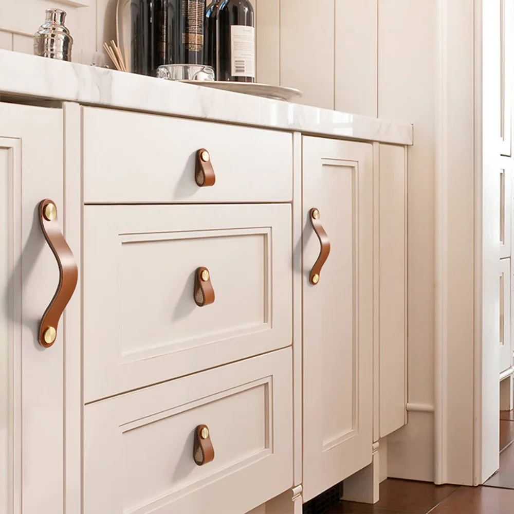 Kitchen Wardrobe Leather Door Handles 2pc Cabinet Handle Drawer Pull Knobs Furniture Handle furniture knobs