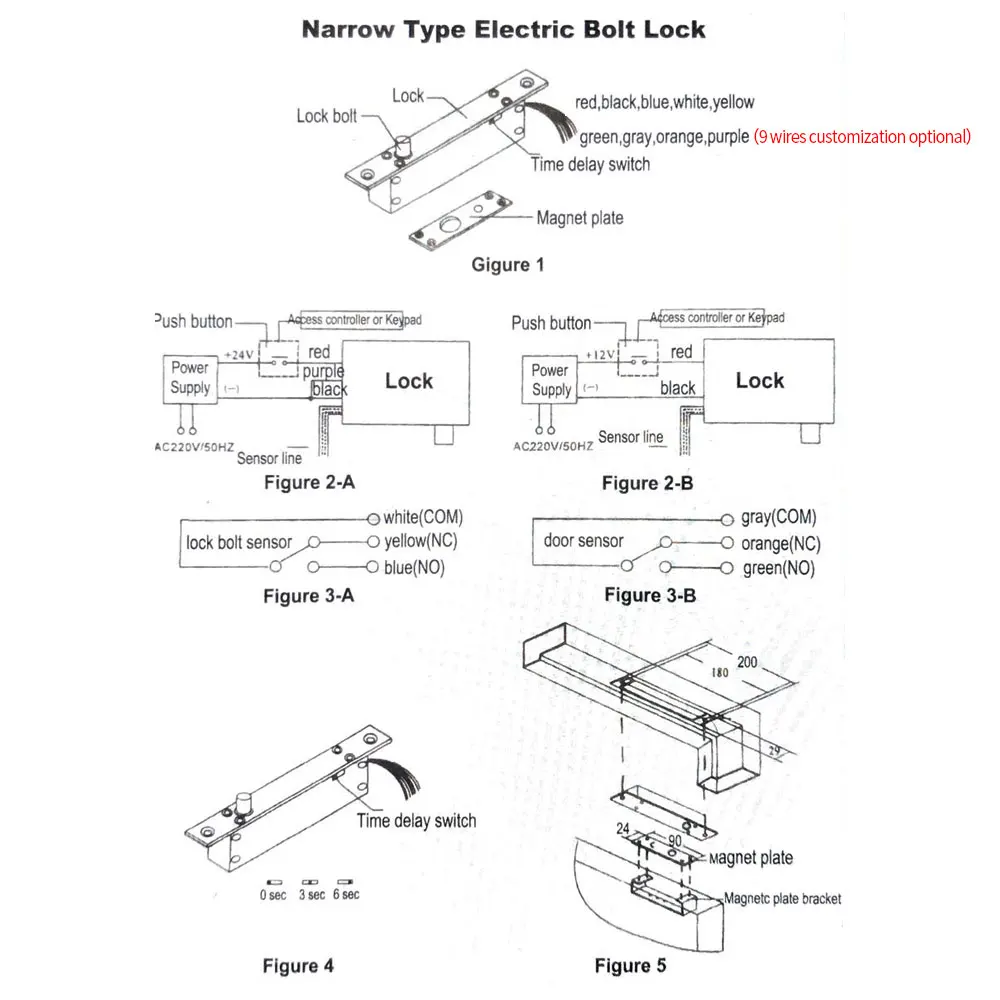 DC12V Electric Lock Magnetic NC/NO Output with Timer Mortise Door Lock Fail Saf