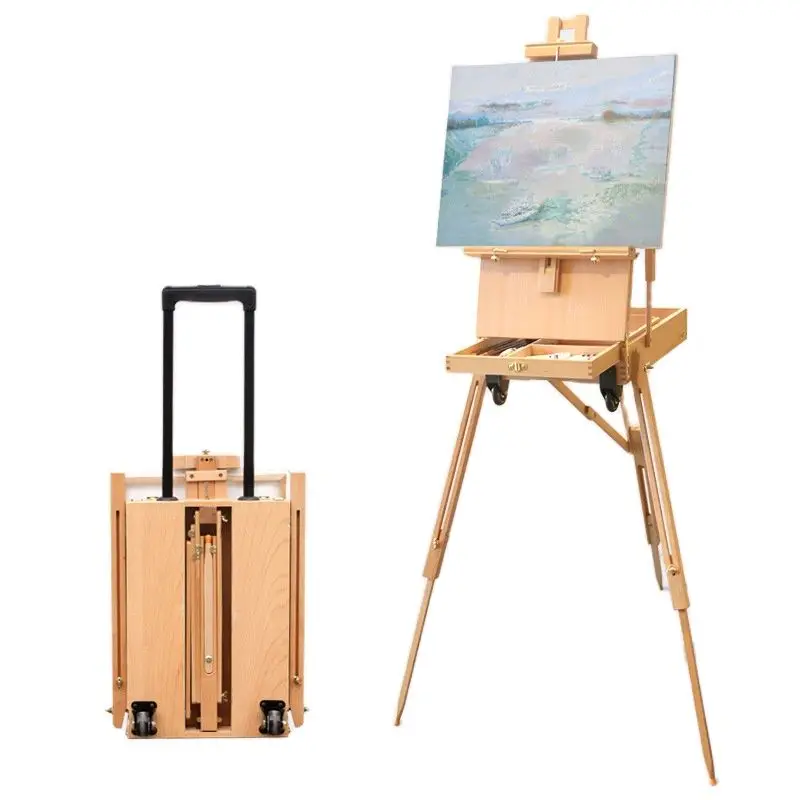 

French Style Easel Folding Sketch Painting Easel with Drawer, Artist Wood Palette, Tripod Easel Stand for Painting, Sketching