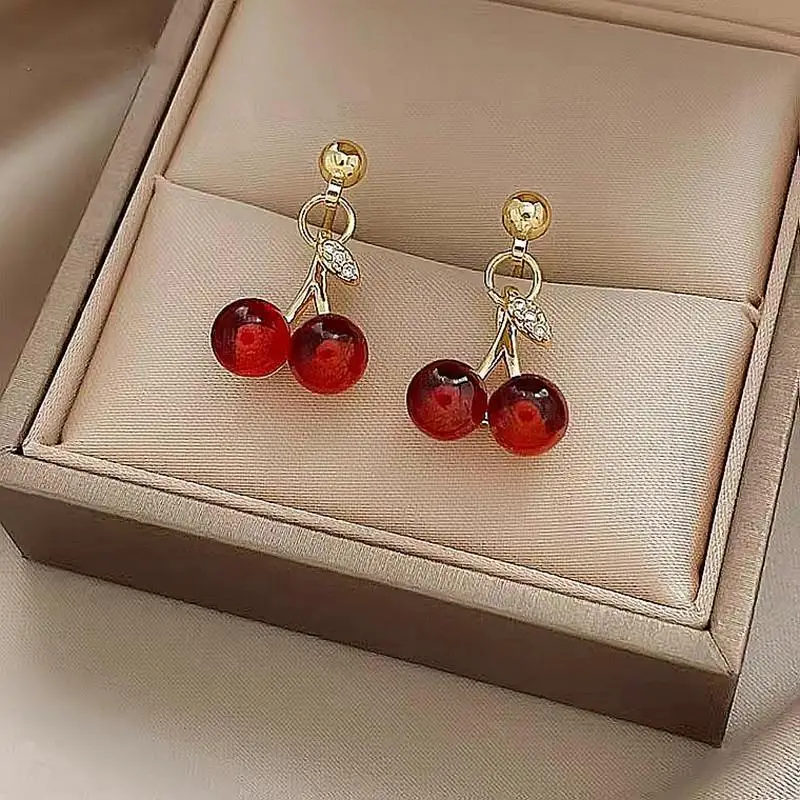 New Temperament Women Red Cherry Earrings Earrings Suitable
