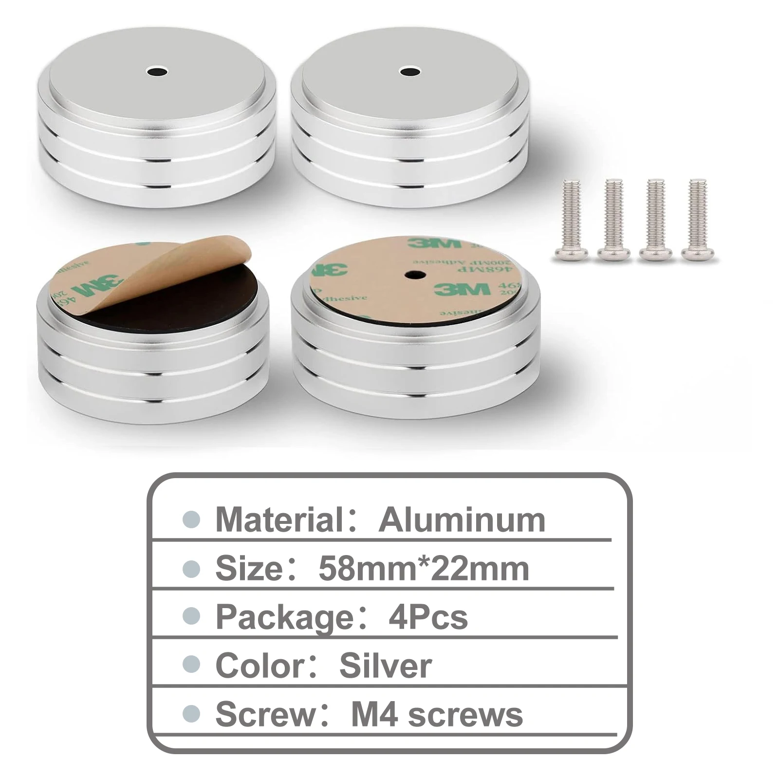 Lautsprecherständer, Vollaluminium-Lautsprecher-Spike-Isolationsfüße, Polster für Plattenspieler, Monitor, CD, DAC, Verstärker, 58 x 22 mm, 4 Stück – Detail 8