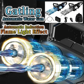 Summer New Electric continuous water gun Gatling model toy Automatic sensor flame lighting effect water gun with water bottle 1