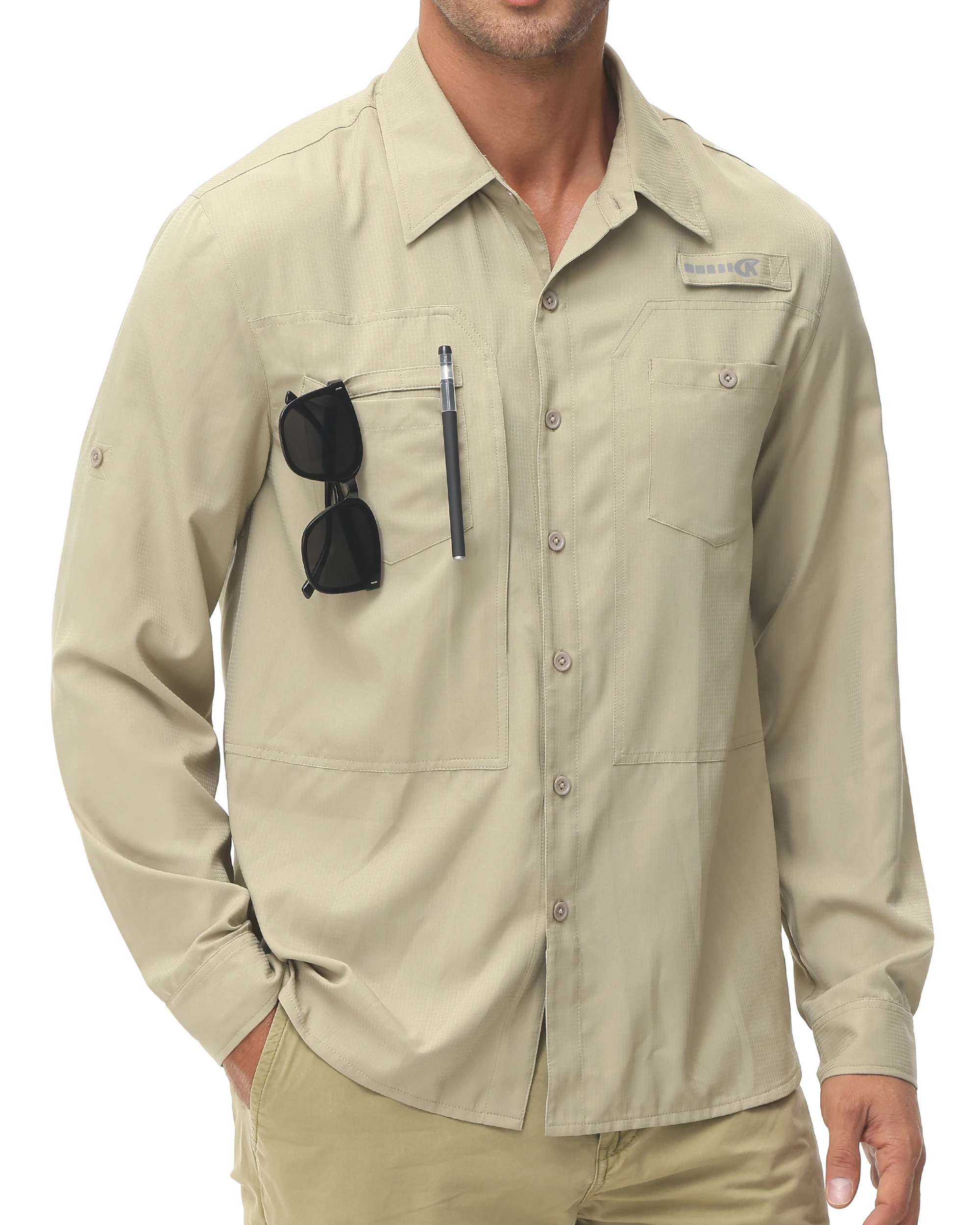 Men's Fishing Shirts Casual Cargo Hiking Shirt Long Sleeve UPF 50+