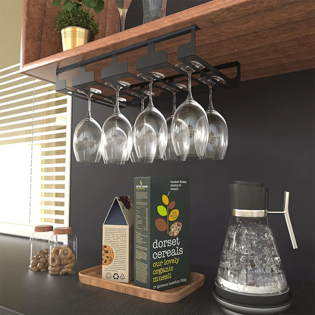 

Wine Glasses Holder Bartender Stemware Hanging Rack Under Cabinet Stemware Organizer Glass Goblet Iron Rack Bar Tool