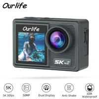 Ourlife Action Camera 5K 4K Bicycle Camera 50MP 2.0 Touch LCD Screen EIS WiFi 170° 30M Waterproof 5X Zoom Sports Video Cameras