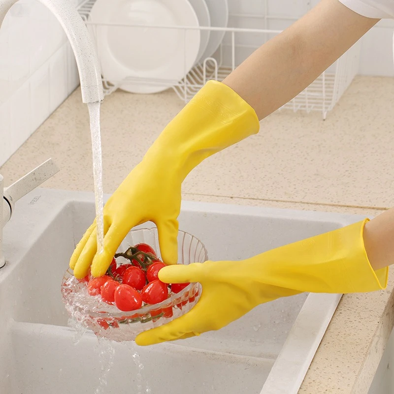 Latex Dishwashing Gloves Women's Waterproof Household Kitchen Washing Bowl Washing Clothes Vegetable Cleaning Household