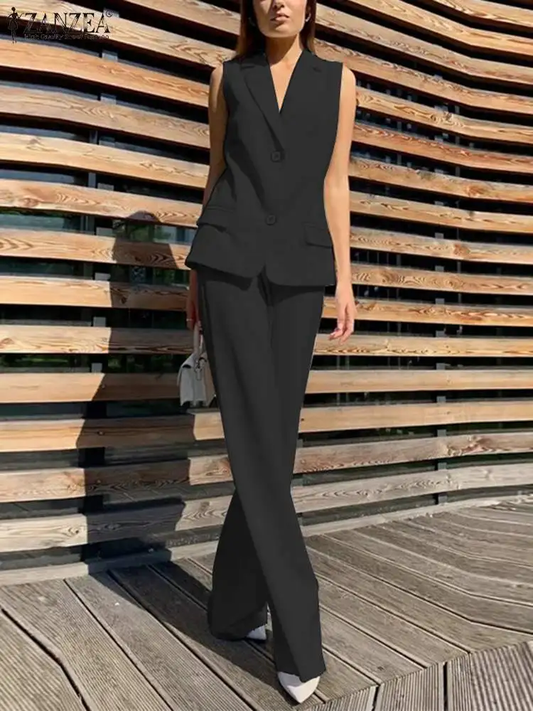 

Модные летние комплекты ZANZEA, комплект из 2 предметов с брюками, женский розовый жилет, уличная одежда, спортивные костюмы, элегантная женская одежда