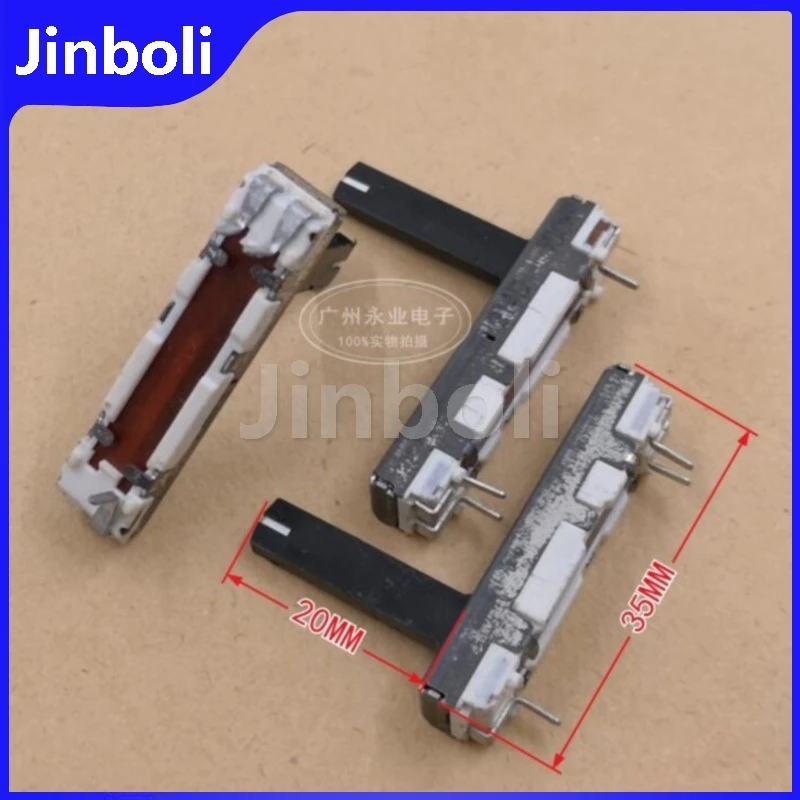 35MM 3.5CM Straight Slide Potentiometer Resistor B100K With Midpoint Single 3Pins Mixer Fader 100K Ohm Handle Length 20MM 2PCS