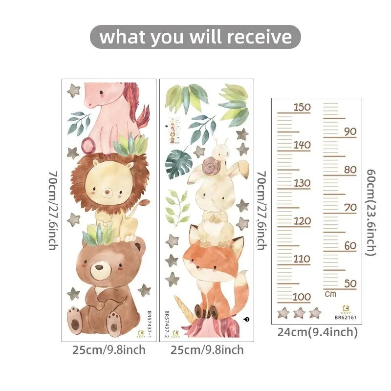 wall stickers Cute Unicorn Animals Height Measurement Wall Stickers 3Pcs for Kids Room