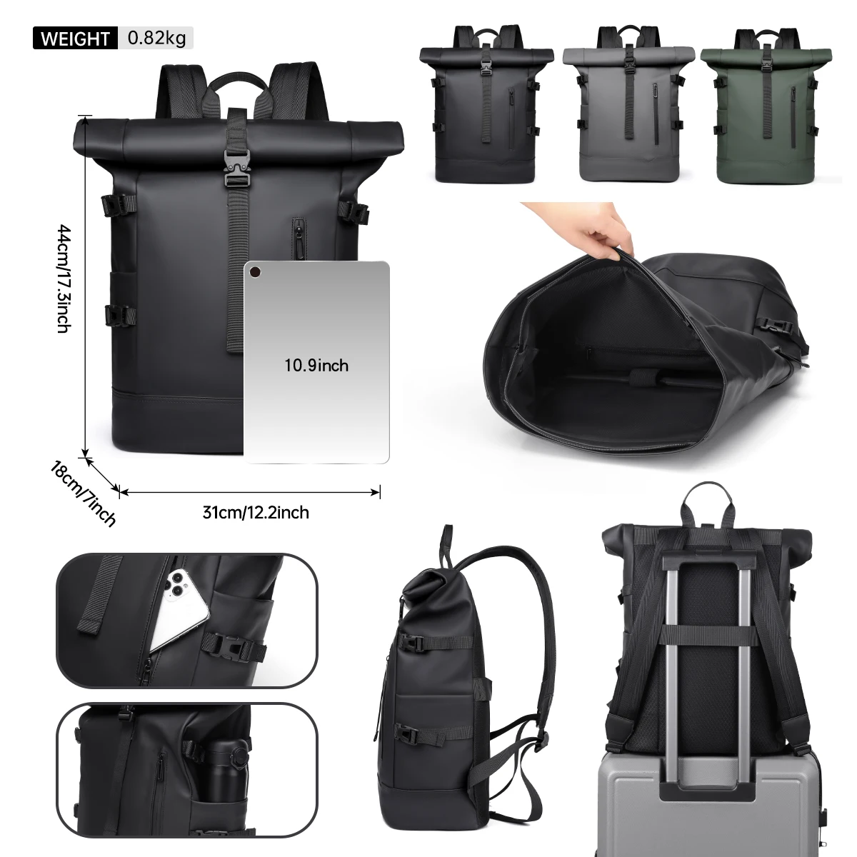 Backpack Men's Commuting Large Capacity Travel Bag 17.3inch Computer Bag Business Backpack College Student School Bag Pu Leather Meeting Business Travel Abroad