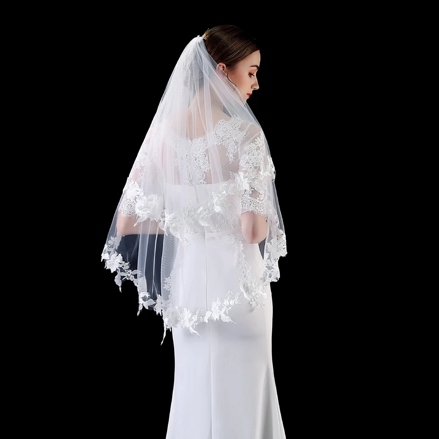 

New Arrival White Ivory Wedding Veils mariage Wedding accessoirres Sexy Tulle Lace Bridal Veils bride veils Welon velos de novia