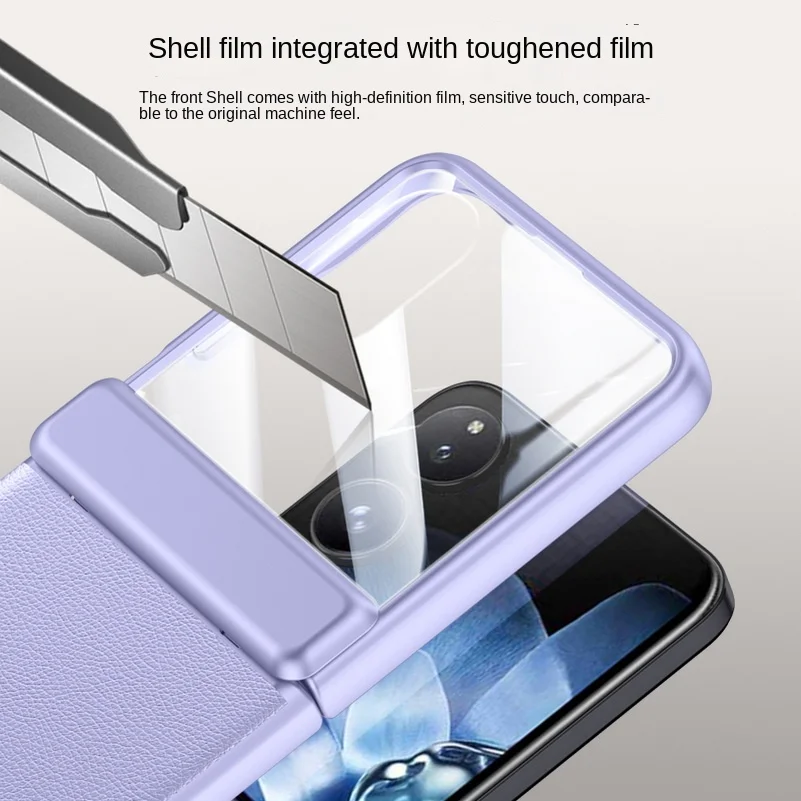 Spring Hinged Leather Screen Protector Case with Tempered Glass