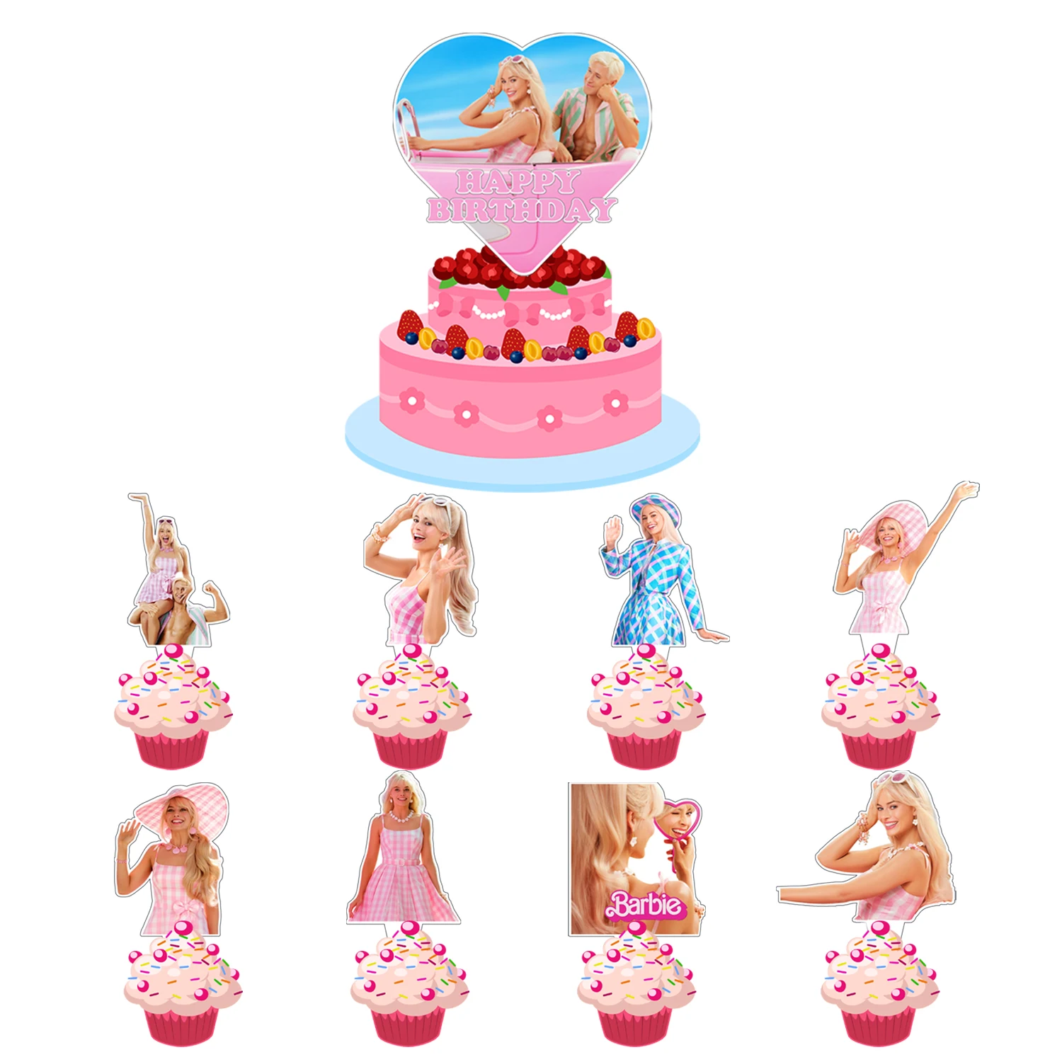 Barbie Cake Topper、Cupcake Toppers  For Girls,Pink Barbie Birthday Decorations,Theme Party Supplies, Birthday Cake Decorations