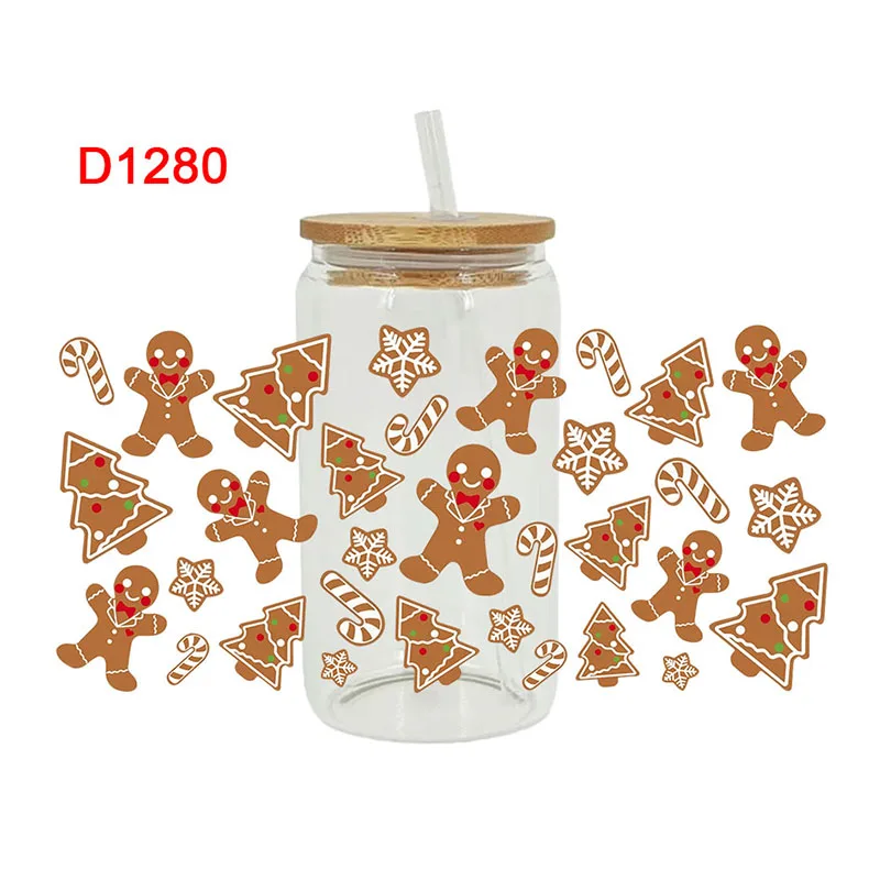 DTF Transfer Sticker 3D UV DTF Transfers Stickers 16oz Cup Wraps Merry Christmas Printed DIY Glass Ceramic Metal Leather Etc D1278