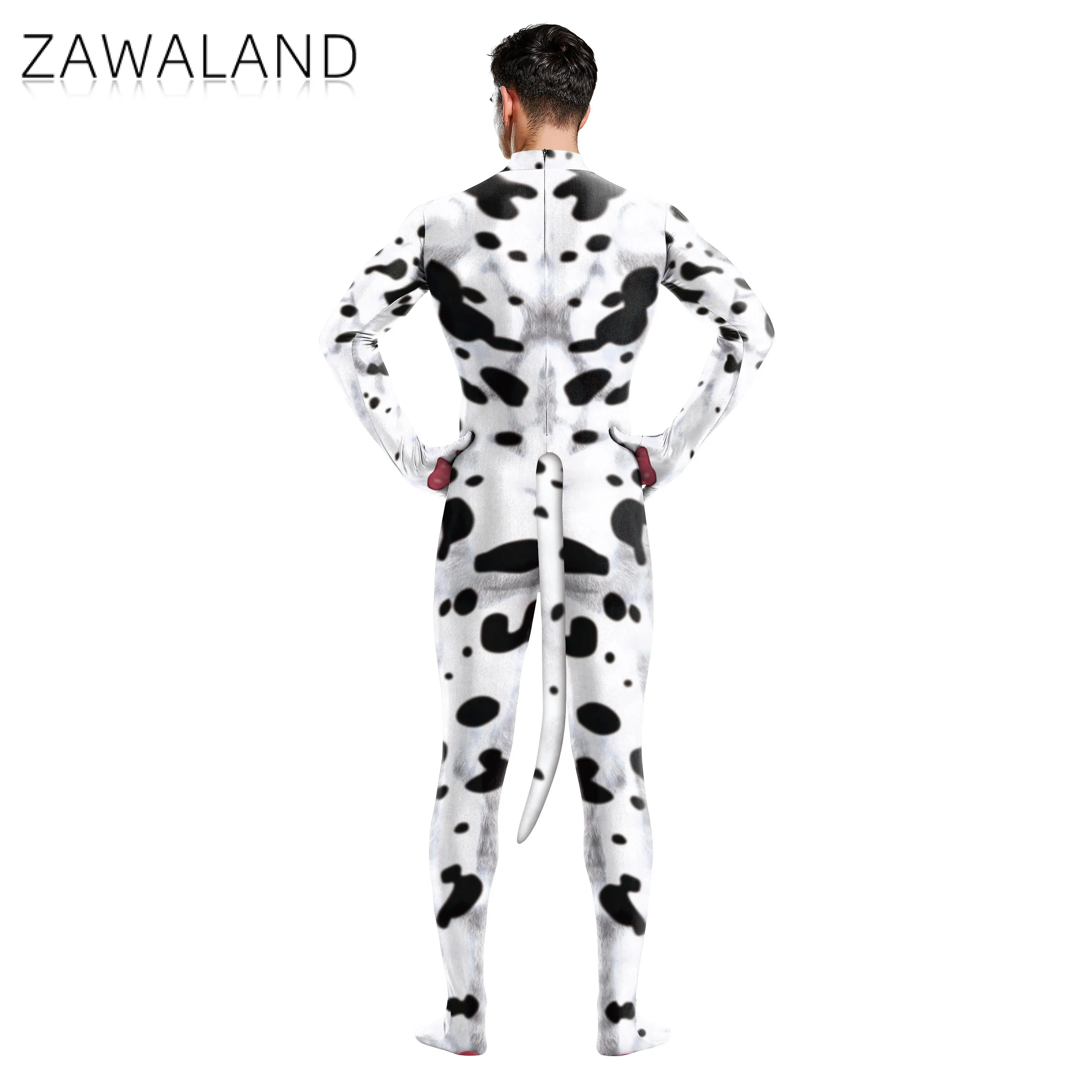 Cosplay Costume Zawaland Milk Cow Cosplay Costume Animal Printed Full Cover Suit Adult Jumpsuit Zentai Carnival Catsuits with Tail Fancy Outfit Cosplay Costume