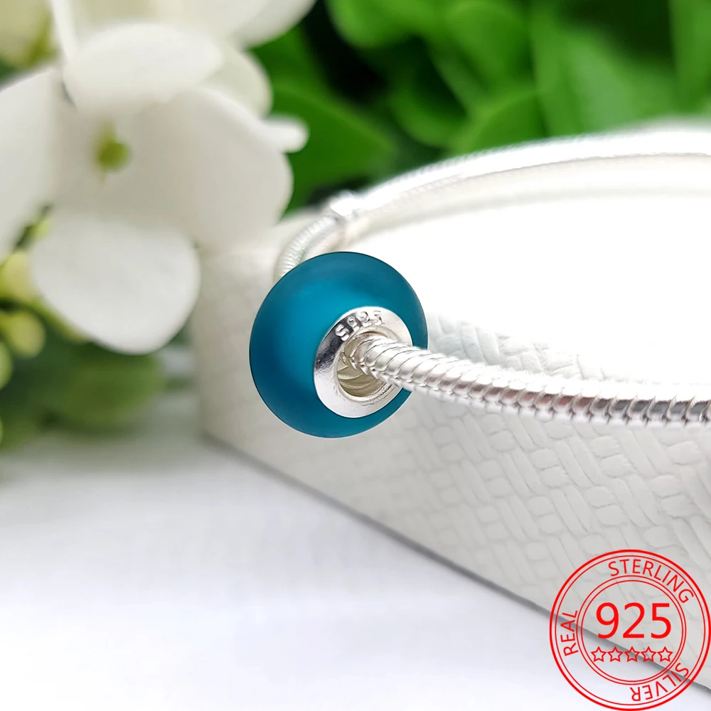 

plata charm of ley 925 original Matte Green Murano Glass Charm Fit Pandora Glass Bead Charms Bracelet Jewelry