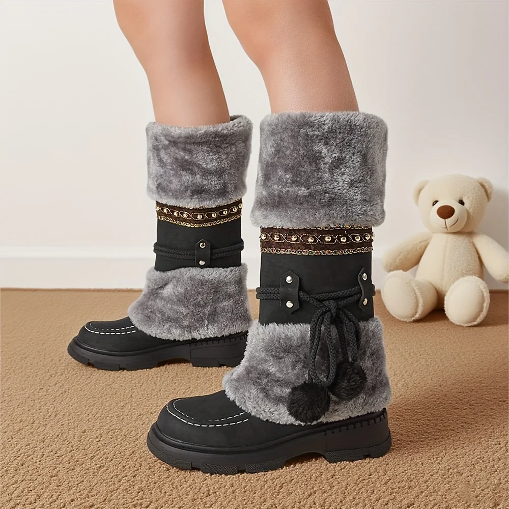 Women's Winter Furry Knee High Snow Pull On Casual Boots 1