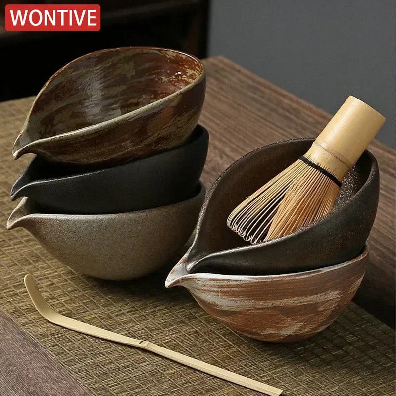Set Da Tè Matcha Giapponese Da 5 Pezzi, Kit Ceramica E Bambù Con Frusta, Ciotola Con Beccuccio E Portafrusta, Per Una Tradizionale Cerimonia Del Tè In Casa