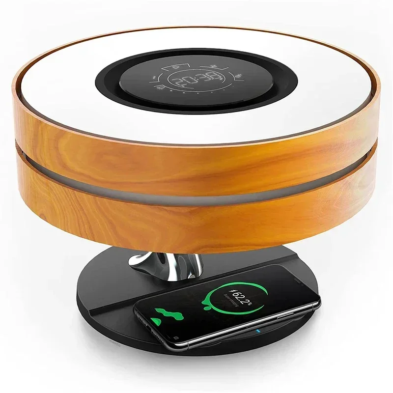 

reading Nordic Modern Round Wooden Night Light Wireless Charging Audio Smart Desk Lamp