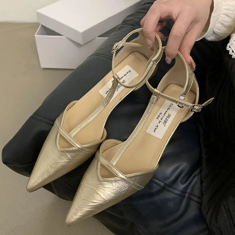 Red Spring New Women Sandal Fashion Pointed Toe Shallow Ladies Elegant Slingback Shoes Thin Low Heel Outdoor Dress Pumps
