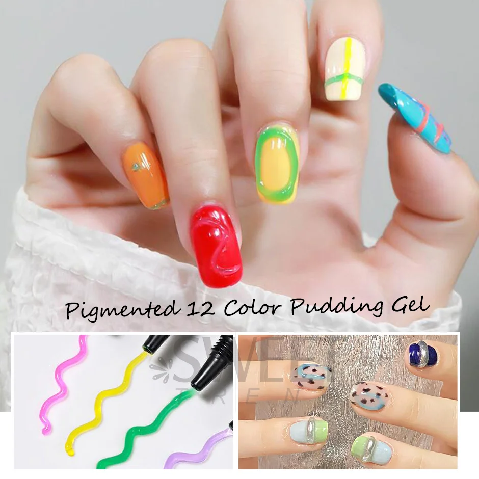 6PCS 5D Pudding Gel Set 12 Pigmented Painting Modeling Gel for Sculpture Emboss Nails DIY Texture Korean Decor Varnish SAS22-1