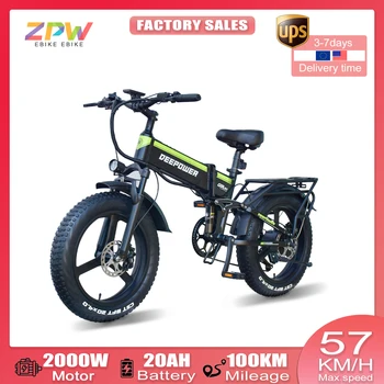 ZPW H20pro Adults EBike 2000W 48V 25AH Electric Bike Mountain Snow Motorcycles 20 inch Folding Fat Tyre Electric Bicycle