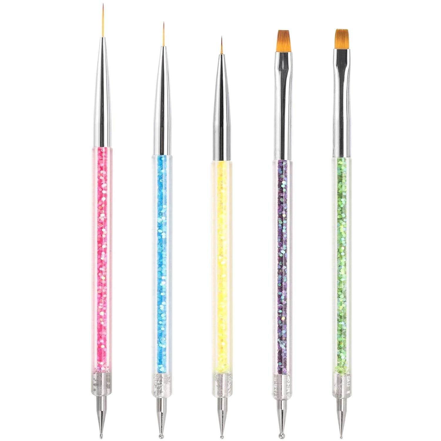 Must-Have High-End Top-Quality Essential 5-Piece Set of Double-Ended Nail Art Liner Brushes-Premium Dotting Tool for Professio