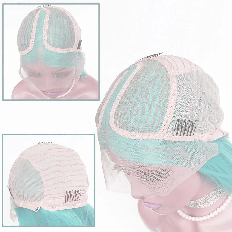 Light Green Color Synthetic Lace Wig 24inches Straight T Middle Part Lace Wig Heat Resistant Party Daily
