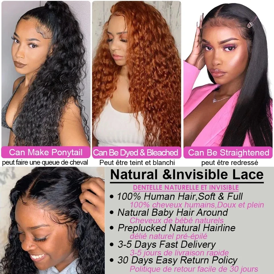 Deep Wave Curly Wigs 13x4 13x6 Transparent Lace Front Human Hair Wig 200% 4x4 Lace Closure Wigs For Woman Pre Plucked MYLOCKME,human hair wig