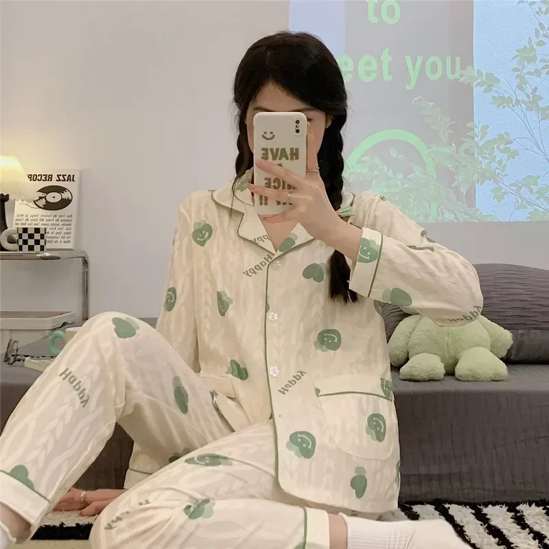 

Casual Cute Home Loungewear Cartoon Pajamas Homewear Autumn Girls Pijama Women Suit Printed Set Clothes Sleeve Long