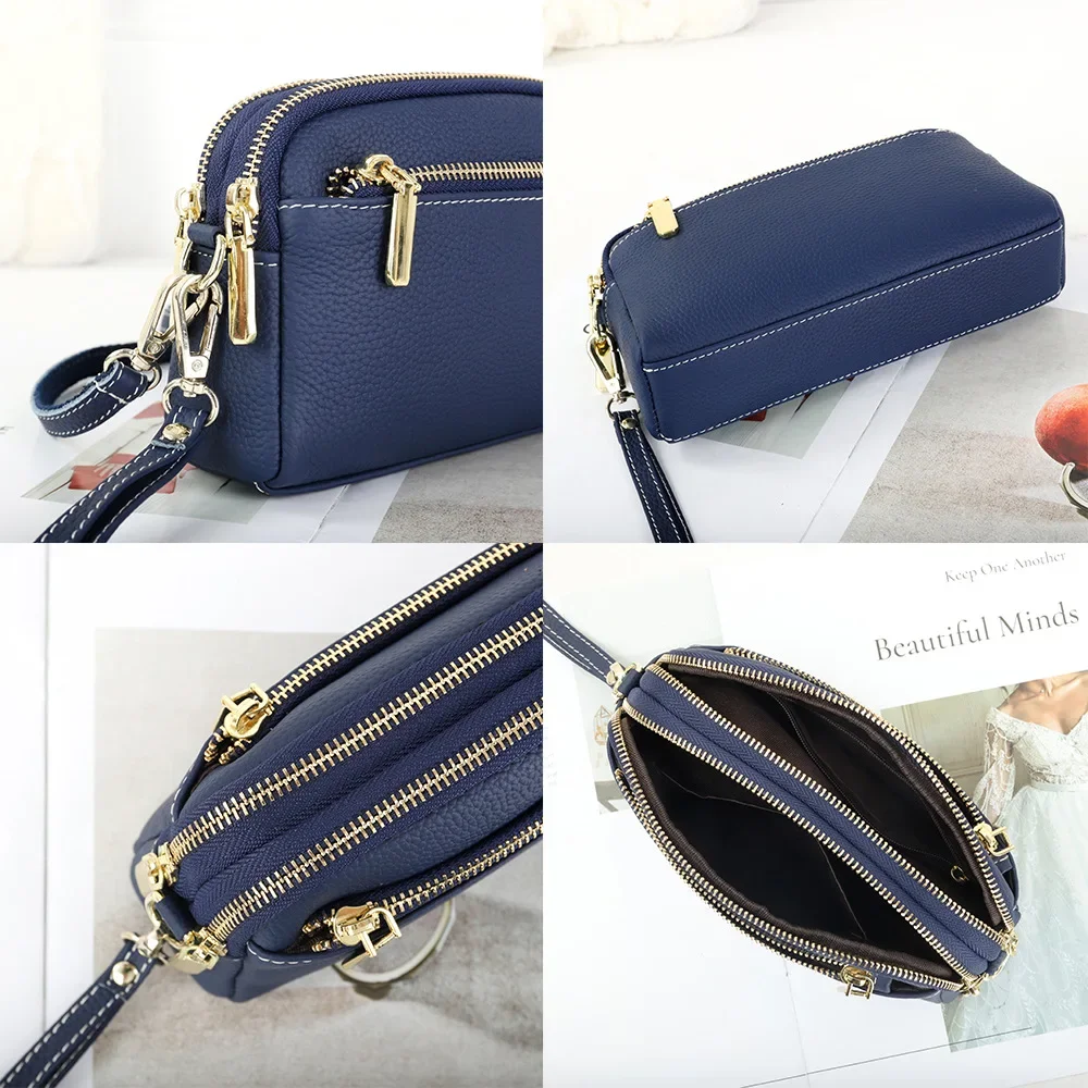 Small Crossbody Bags for Women Leather Mobile Phone Shoulder Handbag Trendy Four Zipper Pocket Clutch Cellphone Purse Wrist Bag
