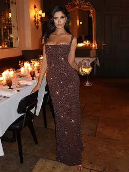 Townlike Slim Bodycon Maxi Long Dress Women Spaghetti Strap 2026 Spring Summer Dress Dress Sequin Nightclub Sexy Party Dresses