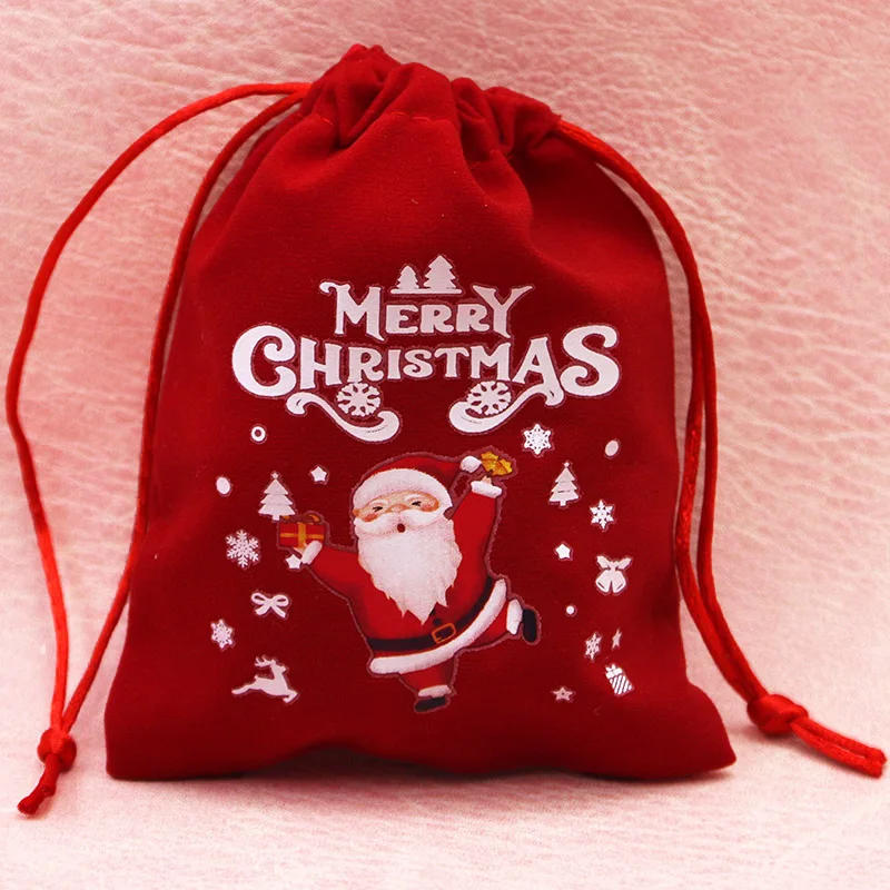 (5 Pieces/bag) 10*12cm Christmas Ornament Gift Bag Velvet Candy Bags Cartoon Cute Pattern Apple Bag Storage Package