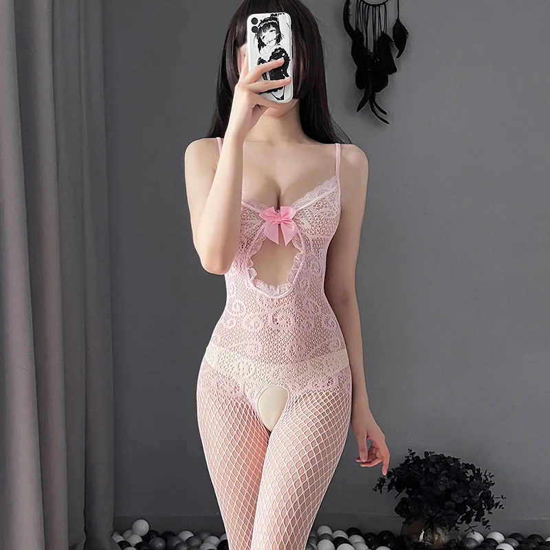 Sexy Hollow Out Bodysuits See Through Bodystockings Teddies Open Crotch Pantyhose Women Fishnet Exotic Lingerie Sex Porn Costume