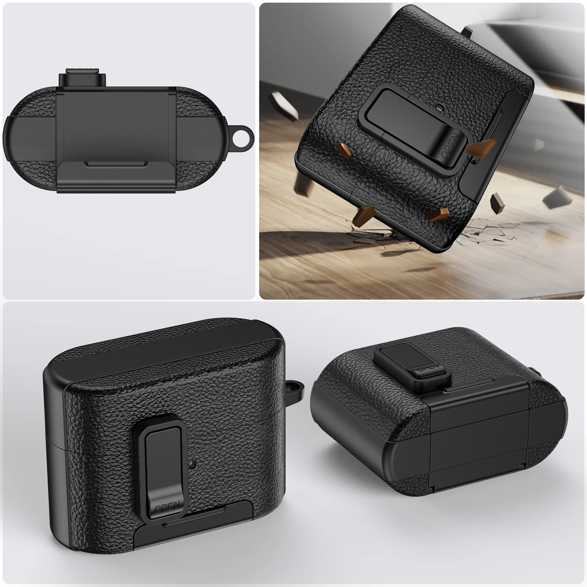 Premium Leather Texture Earphone Protective Case with Secure Lock and Invisible Stand