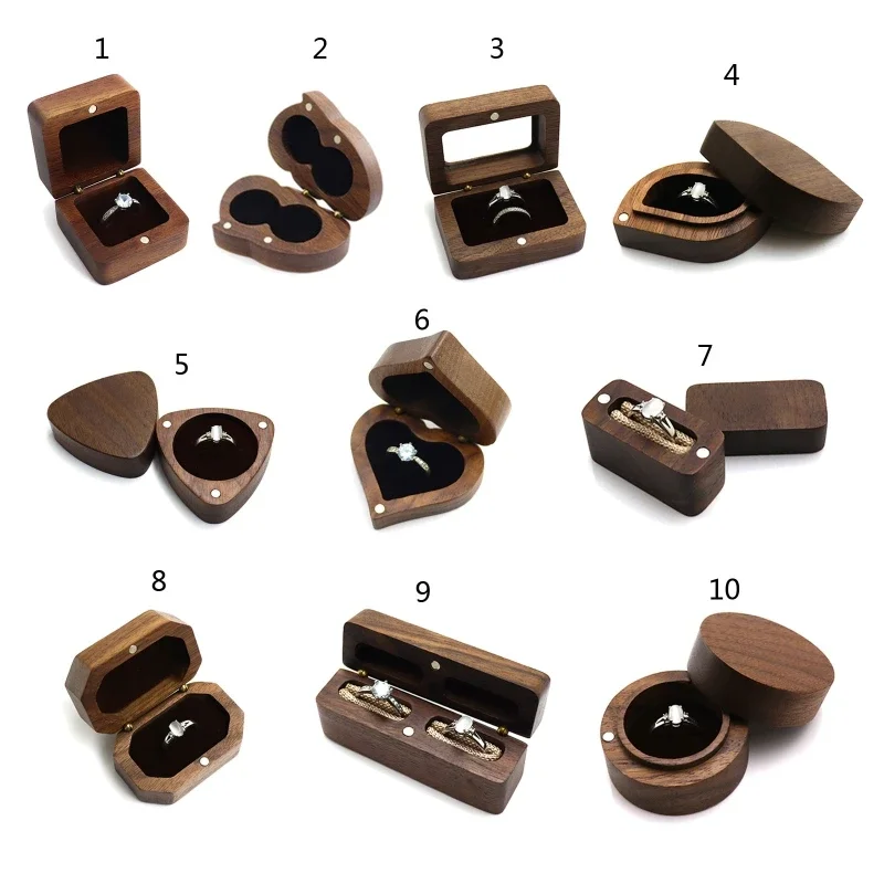 

Wooden Ring Box Engagement Wedding Ceremony Heat Proposal Ring Box Jewelry Display Gift for Girl Walnut Wood Bracelet package