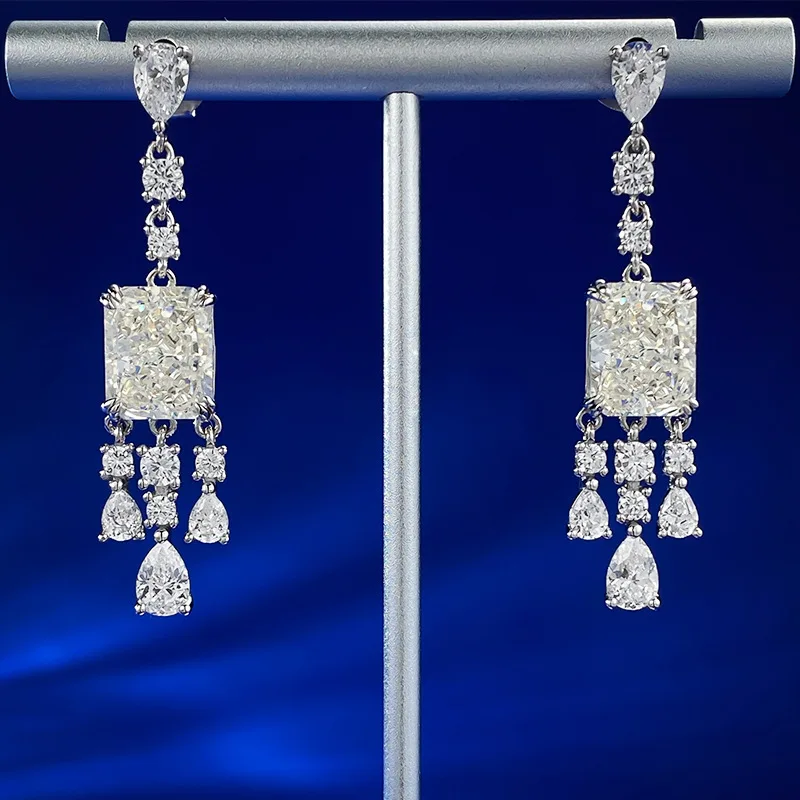 

Sparkling 100% 925 Sterling Silver 3CT D Color Emerald Cut High Carbon Diamond Dangle Drop Earrings Fine Jewelry