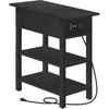 End Table with Charging Station, Flip Top Bedside Table with USB Ports, Narrow Nightstand with Storage Shelves, for Small Space 1
