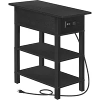 End Table with Charging Station, Flip Top Bedside Table with USB Ports, Narrow Nightstand with Storage Shelves, for Small Space 1