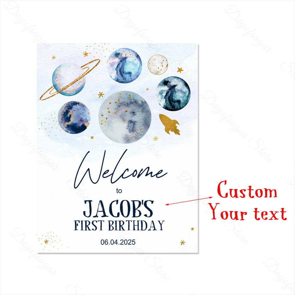 Outer Space Birthday Welcome Sign Mosaic Board Welcome Baby Shower Sign for Galaxy Planets Astronaut Birthday Party Decor