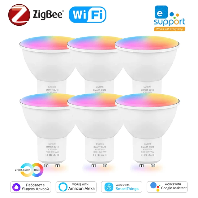 Smart ZigBee GU10 WiFi Smart LED Light Bulb RGB C+W 5W Dimmable Lamps  EWelink APP Control Spotlight Bulb Works With Alexa Google - AliExpress